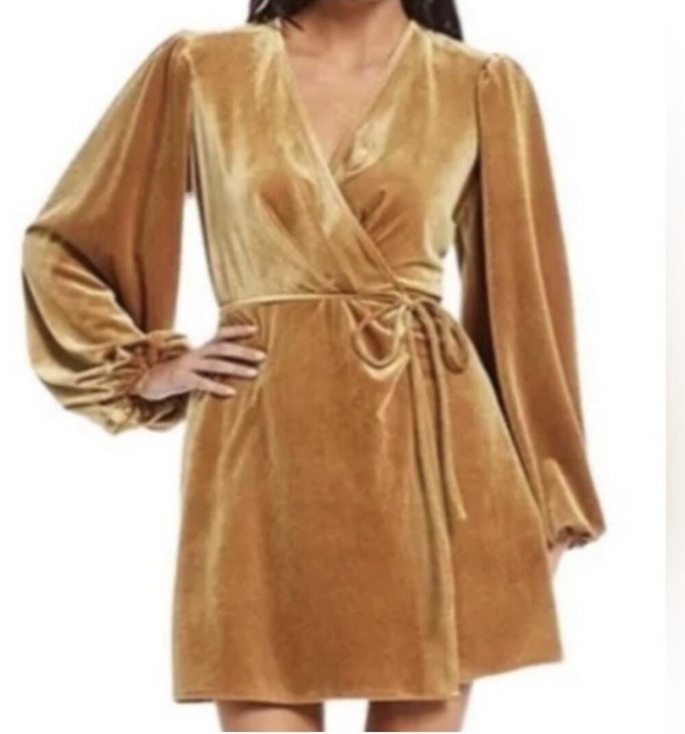 Gianni Bini Velvet Wrap Dress XS Marigold Long Sleeve Mini NWT MSRP $139